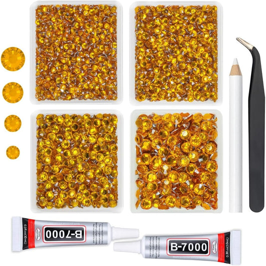 Orange Yellow Crystal Resin Rhinestones w B7000 Jewelry Glue for Bedazzling Crafting Flatback Stones 3mm-6mm Diamonds Crystals Gems Charms for Nails Face Eyes Makeup Tumblers Bottles DIY Crafts