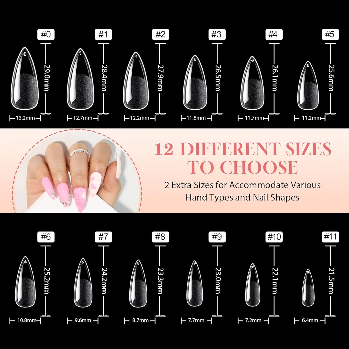 UNA GELLA Stiletto Gel Nail Tips: Full Cover 312Pcs No C Curve Halloween Stiletto Nail Tips Pre-buff Press On Nails Half Matte Almond Gel Tips for Nail Extension DIY Salon 12 Sizes