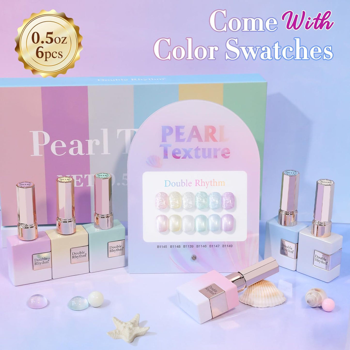 Double Rhythm 6 Pcs 15 ML Gel Polish Set Same Color Same Bottle Soak Off Gel Polish Kit Nail Art Manicure Salon DIY at Home for Women (Pearl Pink White Green Blue Purple-T6-21)