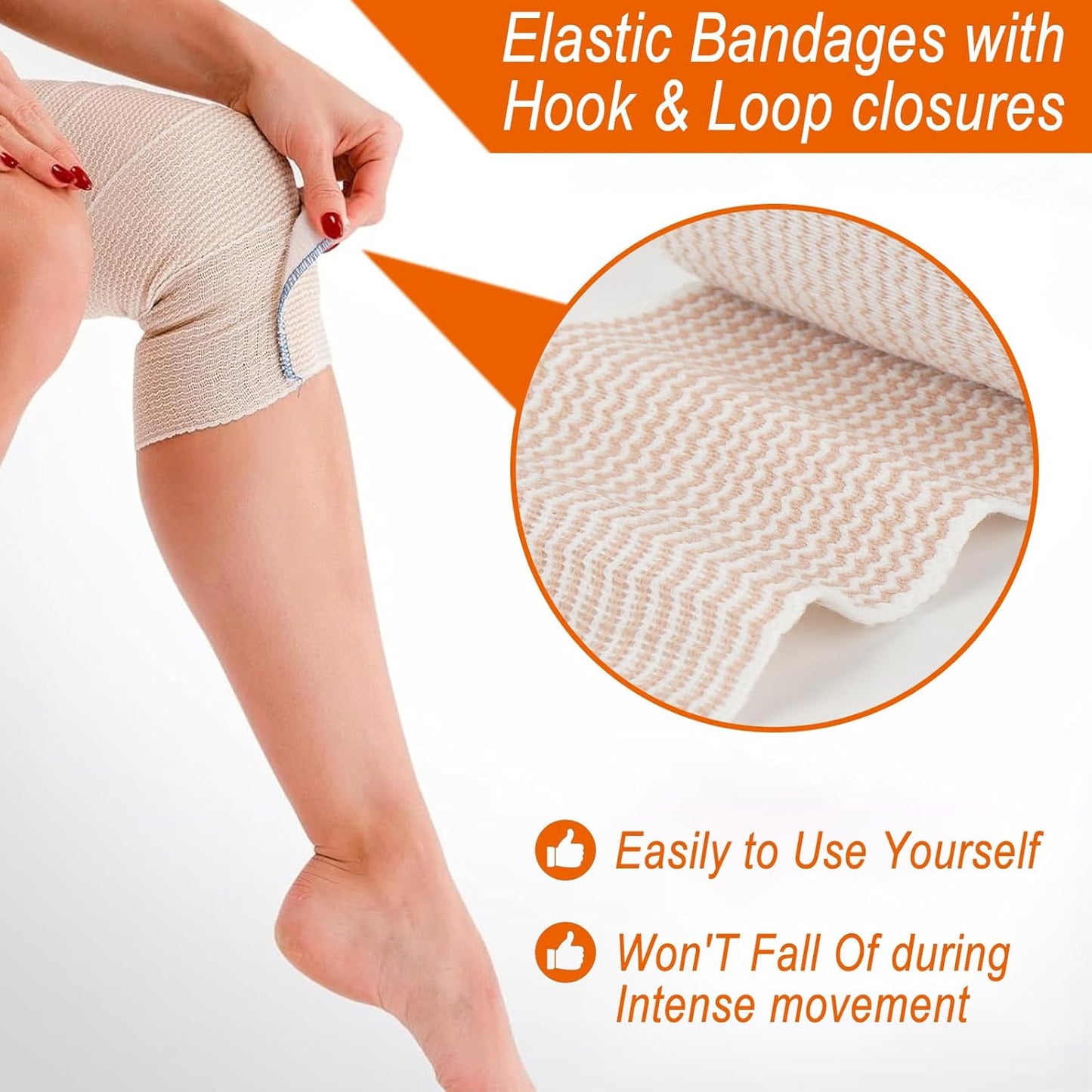 Premium Elastic Bandage Wrap 6 inch 10 Pack Reusable Versatile Self-Closing Compression Bandage Wraps for Ankles, Wrists Knee, Tummy and Body Cotton Lymphedema Wraps for Legs Latex-Free