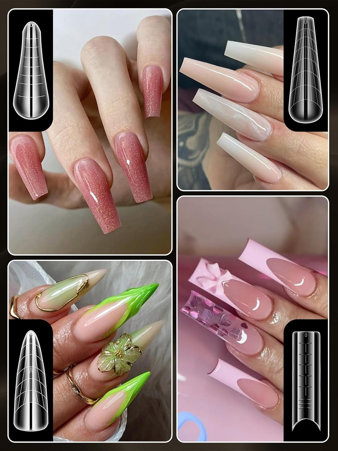 EBANKU Poly Gel Nail Forms Kit - 288PCS Reusable Dual Forms for Builder Gel, Nail Mold Kit with 2.5oz Slip Solution, Brush, File, 5PCS Clips - 12 Shapes