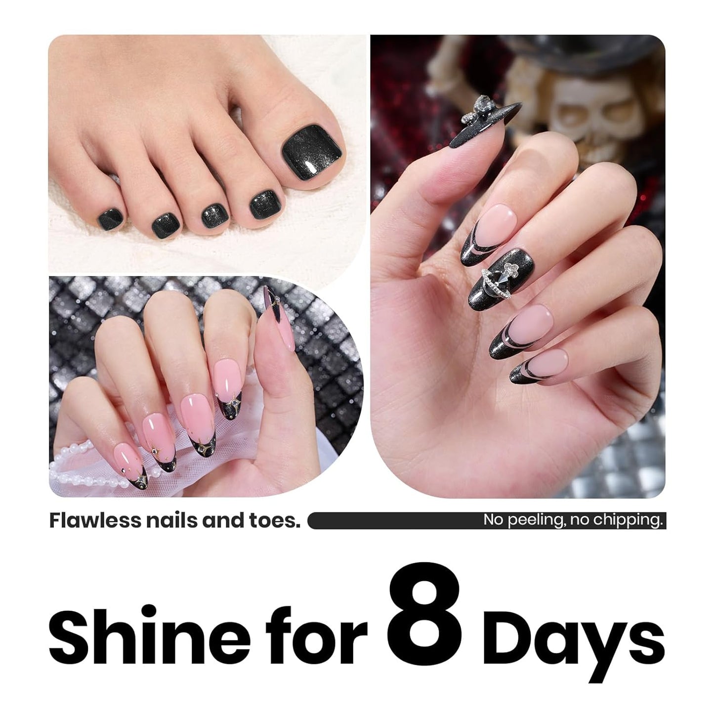 Beetles Black Glitter Nail Polish-1Pcs 15ml Fast Drying Nail Polish Shimmer Black Winter Nail Polish Nail Lacquer Glossy Finish Nail Art Design for Women,Up to 8 Days of Wear, 0.51 FL OZ