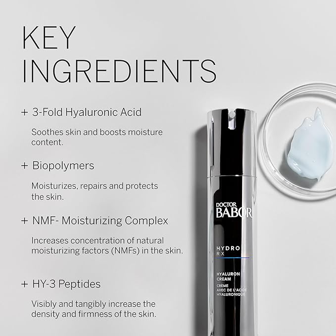 DOCTOR BABOR HydroRX Hyaluron Cream, Lightweight Hyaluronic Acid Face Moisturizer for Dry Skin, Prevents Moisture Loss and Reduces Dryness Lines, Fragrance Free