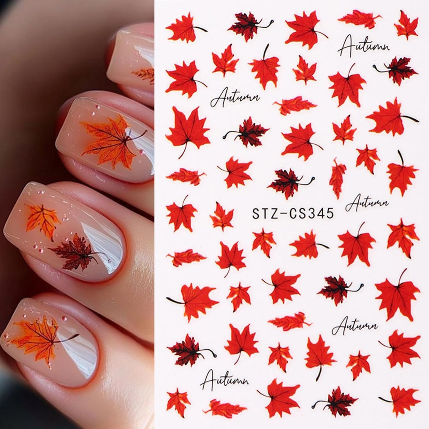 Maple Leave Nail Art Sticker Decals, Fall Pumpkin Maple Leaves Nail Stickers 6PCS Autumn Nail Decals for Nail Art Colorful Leaves Design Nail Supplies Elegant Self Adhesive Decals for Women Nail Decor