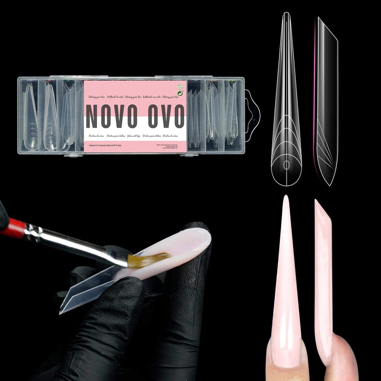 XXL XXXL Russian Almond/Coffin Nail Dual Forms for PolyGel Extension, NOT NAIL TIPS, Suitable for Harder/Builder/Poly Gel, Reusable Soft Gel Full Cover Molds 70 Pcs x 14 sizes