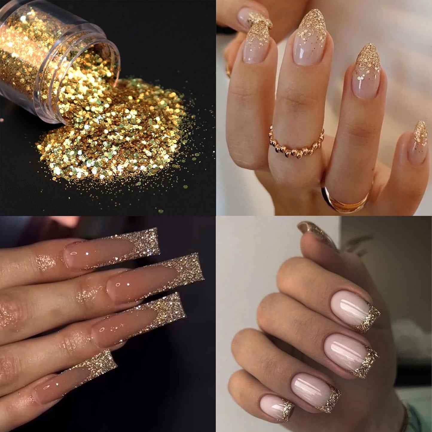 Nail Art Rhinestones Flatback Gold Nail Charms Multi Shapes Crystal Mixed Glitter Foil Design Gold Gems Accessories for Women Manicure Decorations Supplies