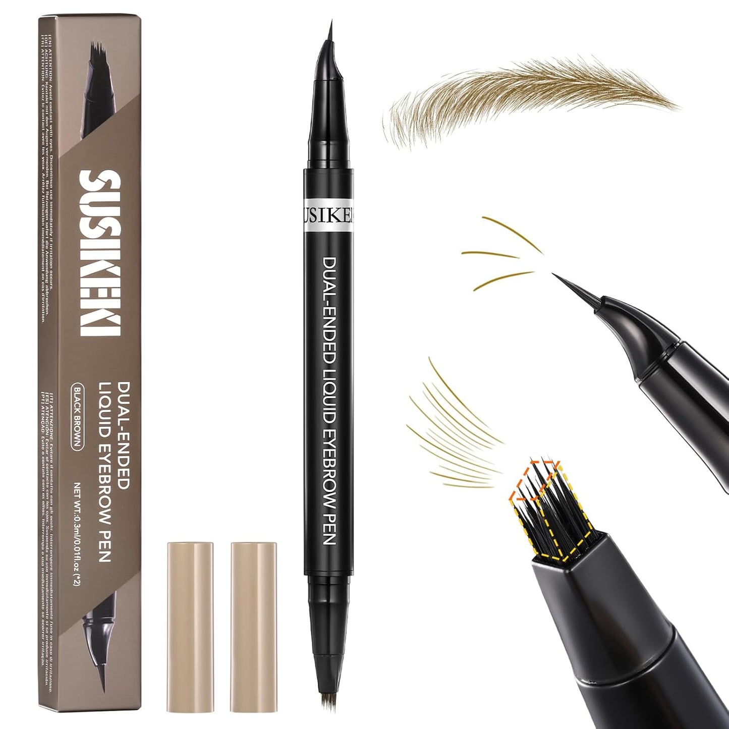 Dual-Ended Microblading Eyebrow Pencil for Women, 2 in 1 Liquid Eyebrow Pencil with Curved Tip and 4D Brow-Fection Microblading Pen, Shaped Fill HairLike Waterproof Lasting Eyebrows 01 Light Brown