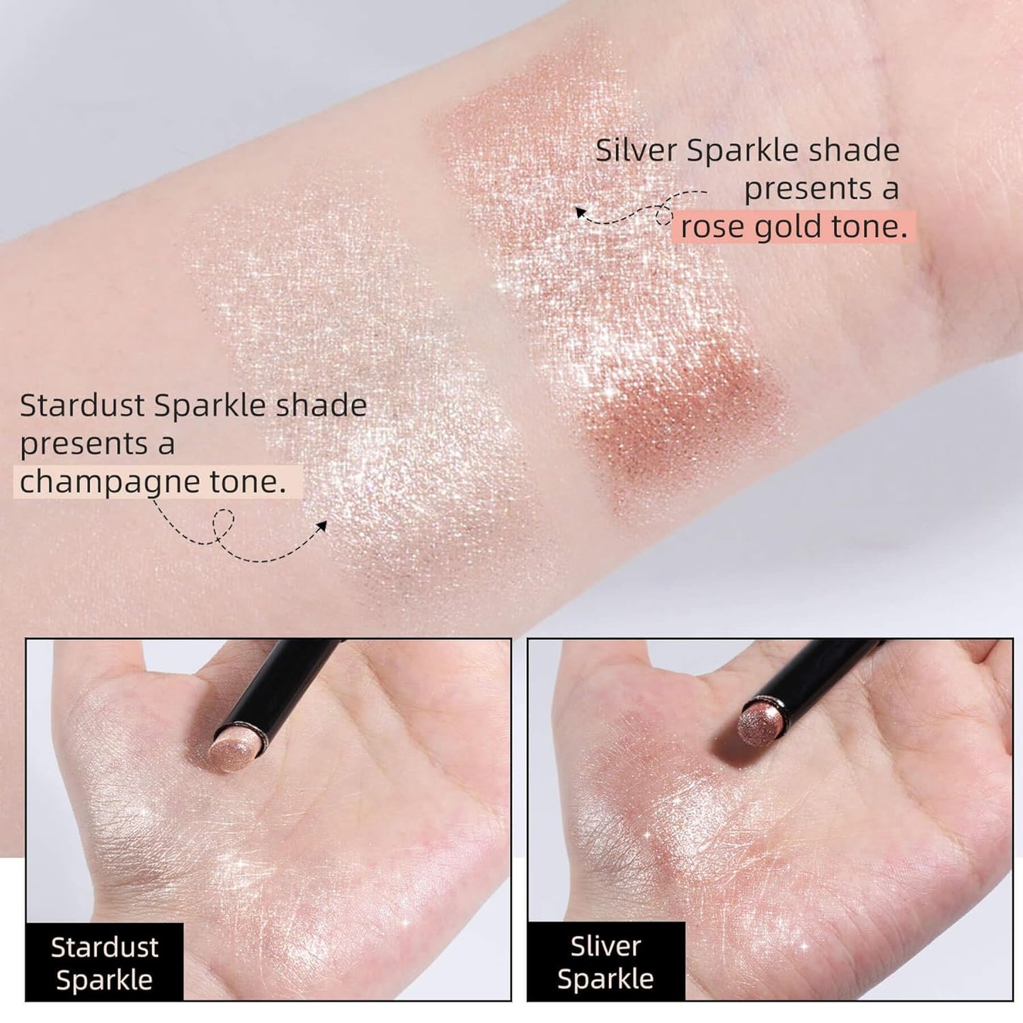 Shimmer Stick for Eyes, Lips, Face and Body Cream Highlight Eyeshadow, Multi-Use Diamond Like Shine, Moisturizing Formula Sheer Finish, Rose Gold Undertone Silver Sparkle
