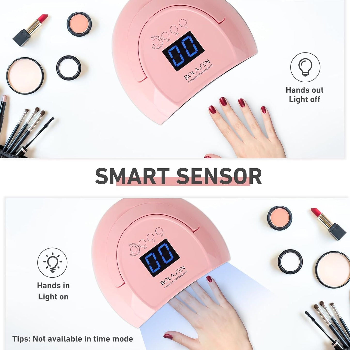 BOLASEN UV Nail Lamp for Gel Nail Polish, 80W UV Light for Nails, Professional Led Nail Dryer with Metal Base, 42 LED Beads, 4 Timers, Auto Sensor - Ideal Gift for Women Girls, i2 Plus (Plug-in Pink)