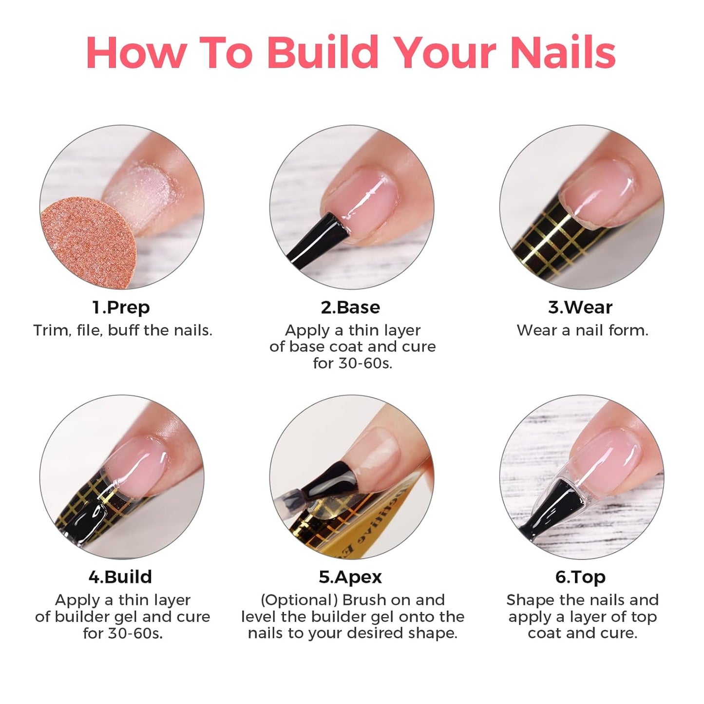 Builder Gel for Nails, 60g Transparent Hard Gel for Nail Extension with 10 Nail Forms, Strengthener & Thickening, UV LED Lamp Cured Sculpture, Repair Broken Nails, Salon DIY Manicure Kit