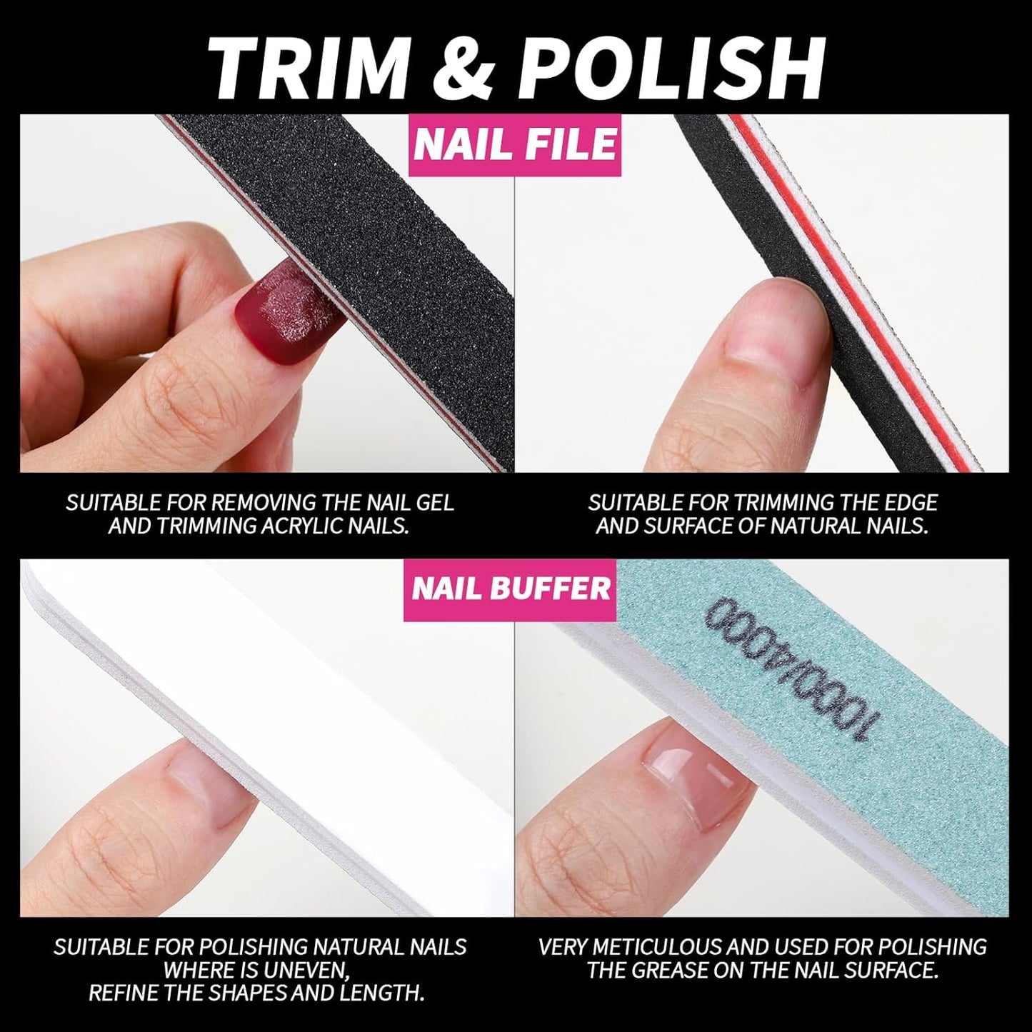 FANDAME Gel Nail Polish Remover Tools Kit, 10 PCS Nail Polish Remover Clips Black, 100ml Nail Polish Remover Bottle, 500PCS Cotton Pad, Nail Brush, Cuticle Pusher, Nail File, Buffer Block Tools kit