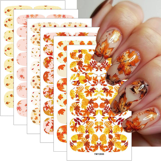 6 Fall Gel Nail Strips Maple Leaf Stickers for Women Nail Art Design