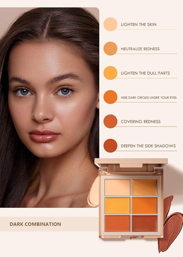 MAEPEOR Face Conceal Contour Palette 6 Colors Full Coverage and Lightweight Concealer Contour Palette Waterproof Long Lasting Contour Palette (Color 03)