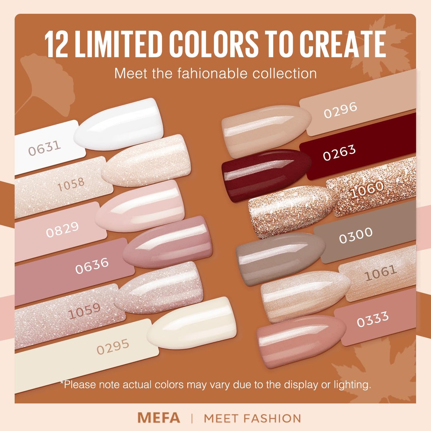 MEFA Nude Gel Nail Polish Set, 12 Colors Champagne Gold Glitter Gel Polish Set Shimmer Nude Pink natural Nail Polish Soak Off Burgundy Dark Red Brown Gifts for Women Girl DIY Salon Home Manicure