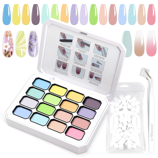 Gradient Painting Gel, 16 Colors Ombre Gel Nail Polish with 100Pcs Nail Sponges &Tweezers for Pigmented Pat Aura Nails French Manicure Soak Off UV Long-lasting Palette Cloud Fluff