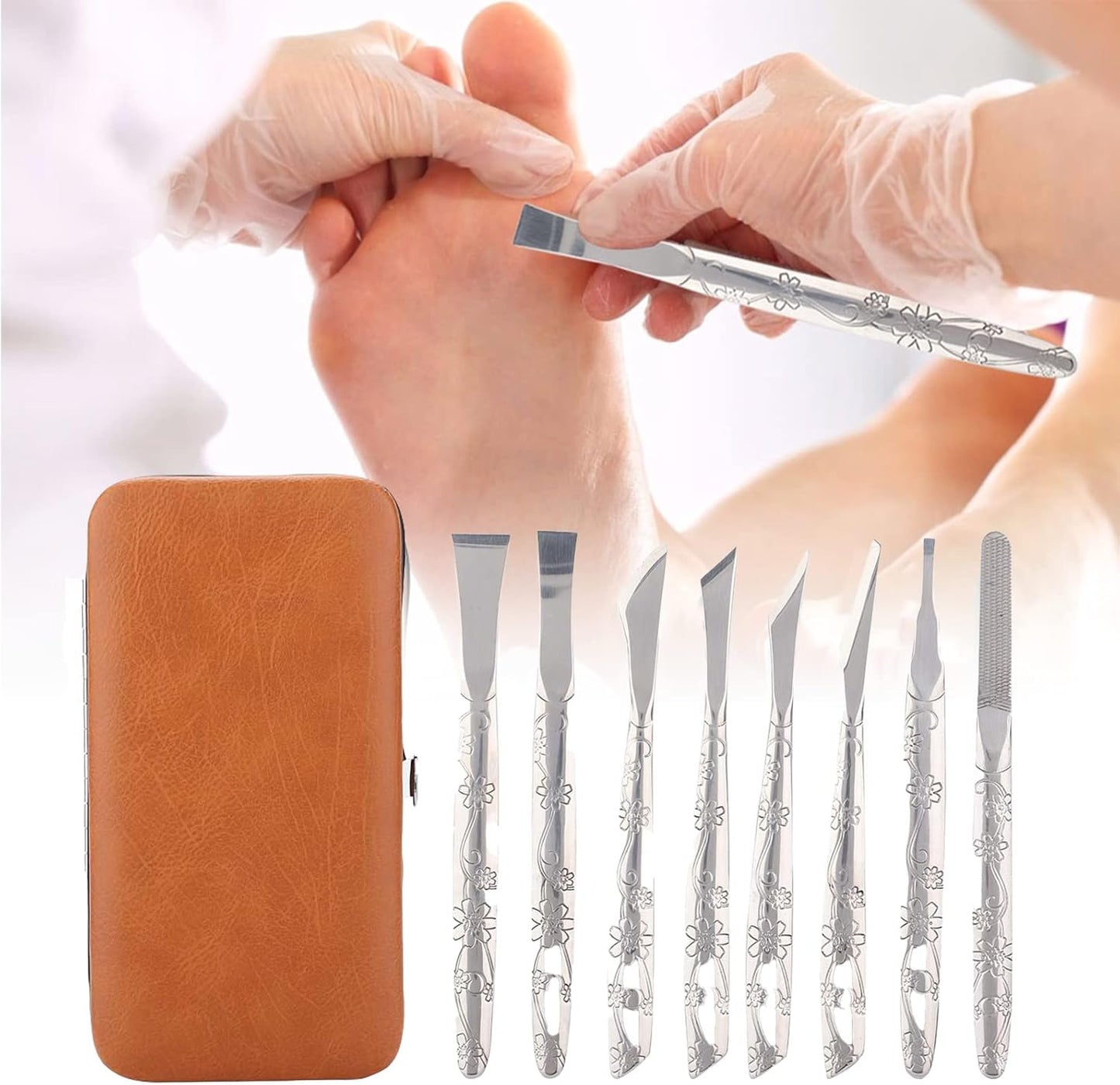 Watris Veiyi 8PCS Foot Shaver Pedicure Tool, Pedicure Knives Set, Stainless Steel Dead Skin Removal Kit, Foot File Callus Nail for Women Men Care Feet