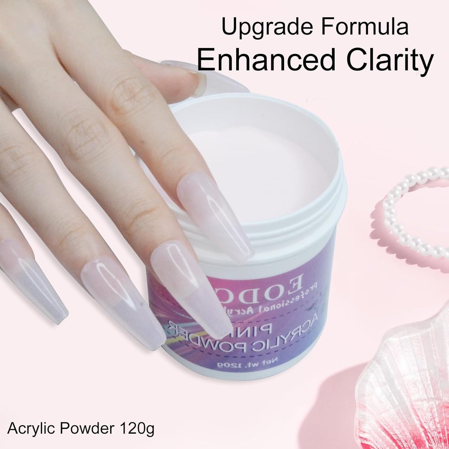 Clear/PInk Acrylic Nail Powder, 2Pcs Professional 120g Acrylic Nail Powder Polymer for 3D French Nail Manicure Extension Nail Carving Large Capacity Acrylic 8oz