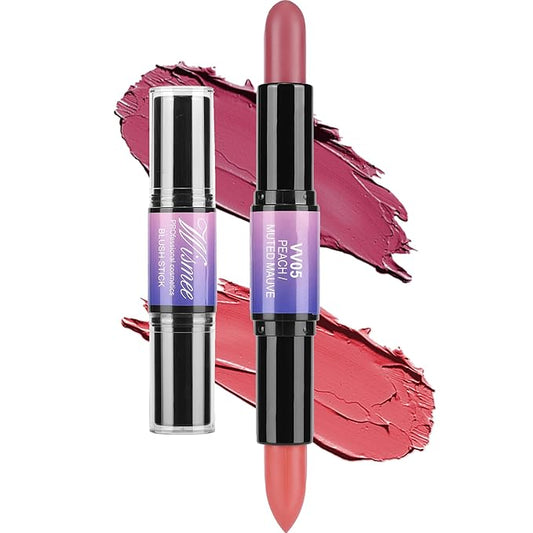 Dual-Ended Cream Blush Stick,Cream Blush Makeup Stick,Buildable Blush Stick for Cheeks Long Wearing,Easy Application,Lightweight Multi Stick,Plum & Peach