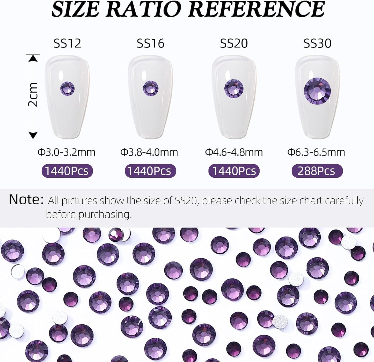 Tanzanite Flatback Rhinestones, Glass Rhinestones for Nail Art and Craft, Glue Fix, Loose Crystal Gemstones(Tanzanite, SS16, 1440pcs, 3.8-4.0mm)