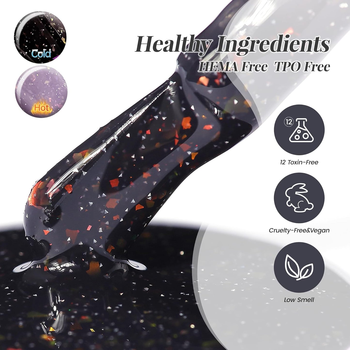 YTD Likomey Color Changing Gel Nail Polish 2 Pcs Set,15ml Grayish Purple to Black Pure Color and Brocade Glitter Kit,Fall Winter Thermal Ombre Change Colors Manicure UV Varnish,2 Pcs 15ml,WB2-05