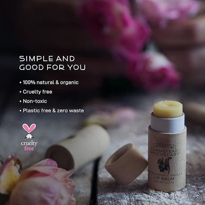 Farmstead Apothecary 100% Natural Lip Balm with Organic Beeswax, Organic Shea Butter & Organic Coconut Oil, Boysenberry Vanilla 0.2oz (Pack of 2)