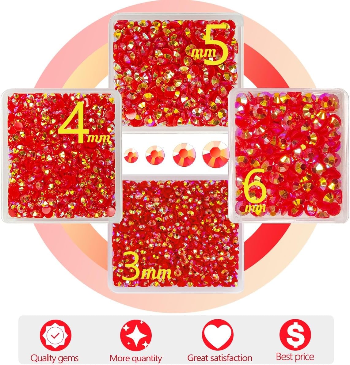 Red AB Resin Rhinestones w B7000 Jewelry Glue for Bedazzling Crafting 3mm 4mm 5mm 6mm Flatback Jelly Stones Bulk SS10 SS16 SS20 SS30 Diamonds Gems for Nails Face Eyes Makeup Tumblers Crafts