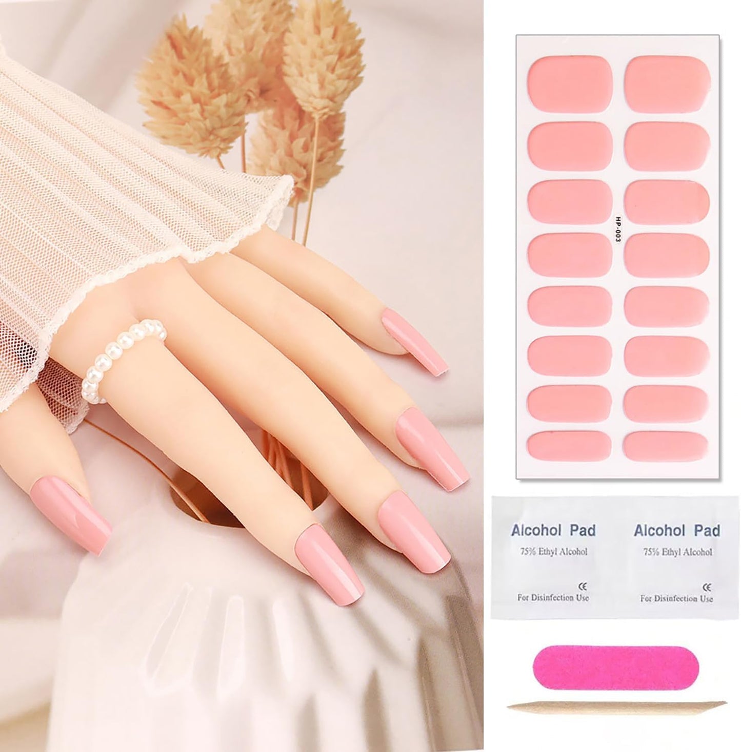 Semi Cured Gel Nail Stickers Decals 16Pcs Solid Color Nail Strips Self-Adhesive Desing Supply White Real Gel Polish Strips for Women DIY Waterproof Manicure Kit Party Nails Decoration 1 Sheets