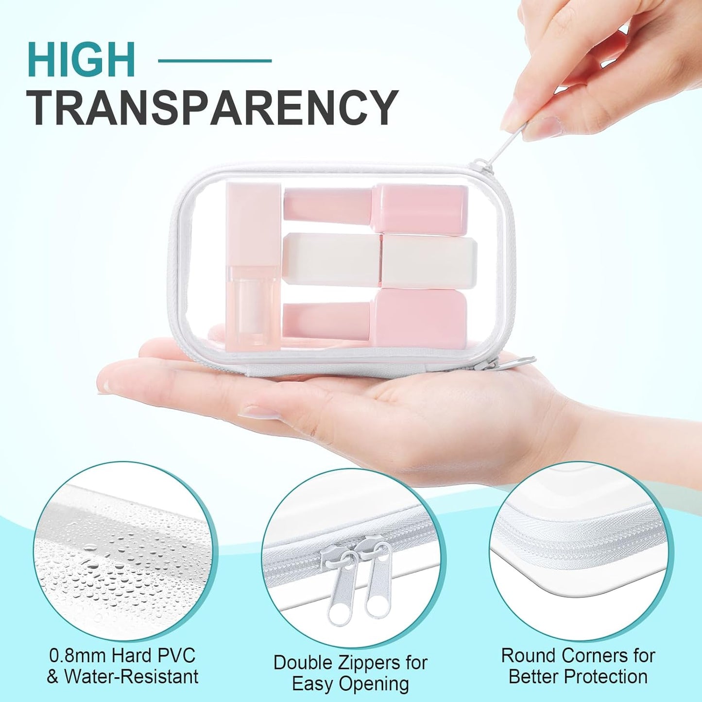 Hoolerry 4 Pcs Hard Clear Zipper Case Makeup Bags Plastic Pencil Pouch Transparent Storage Box Containers for Cosmetics, Snacks, Building Blocks, Puzzles(White,5 x 3 x 2 in)