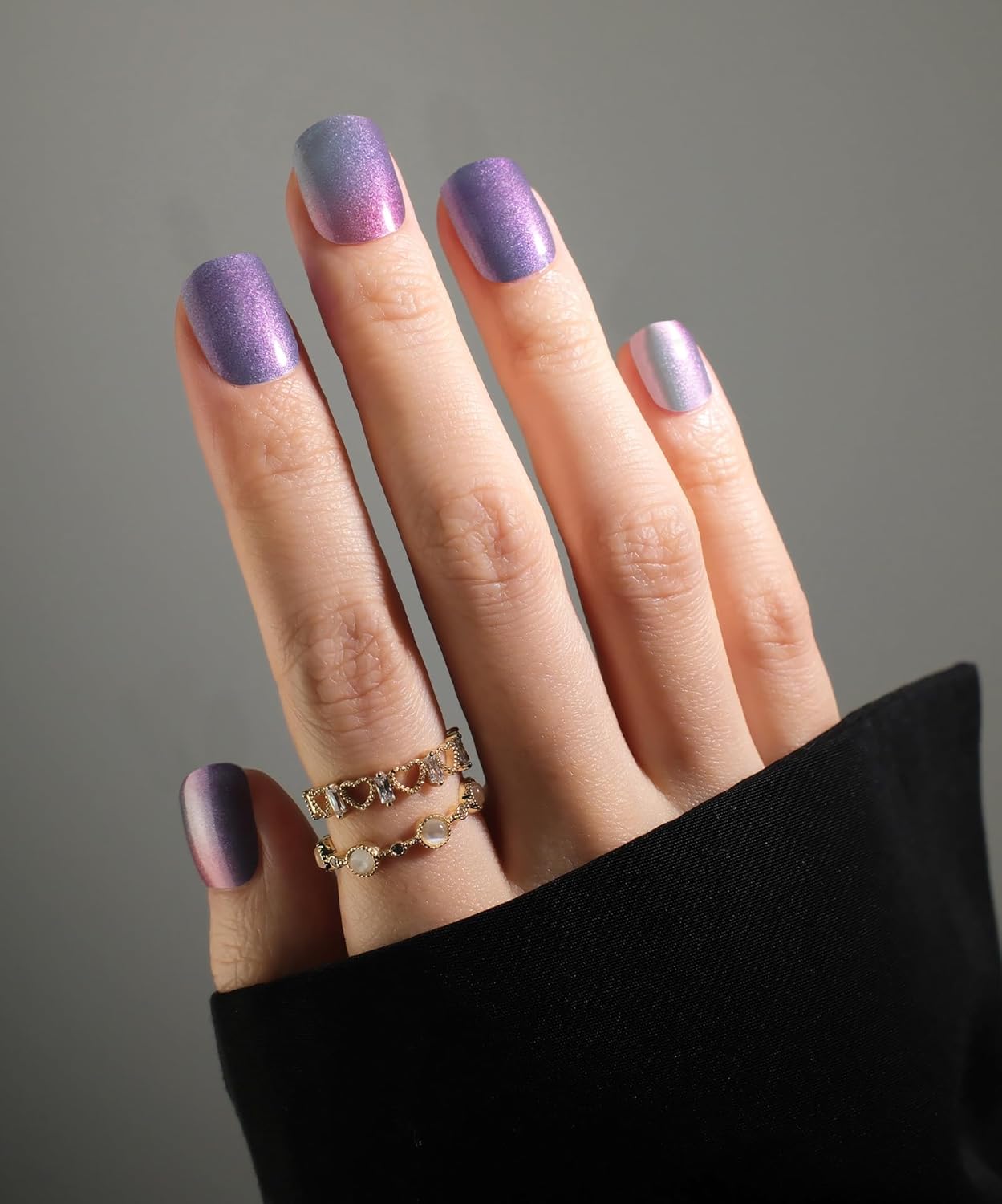 Glitter Nail Polish Strips, 32 Pcs Salon Quality Gel Nail Stickers, Long Lasting Wraps Easy to Use & Remove (Violet Haze)