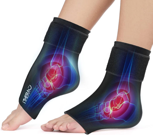 iTHERAU Ankle Ice Pack Wrap, Reusable Gel Hot & Cold Therapy for Foot & Heel Injuries | Achilles Tendonitis, Plantar Fasciitis, Swelling, Sprained, Pain Relief, 2 Pack