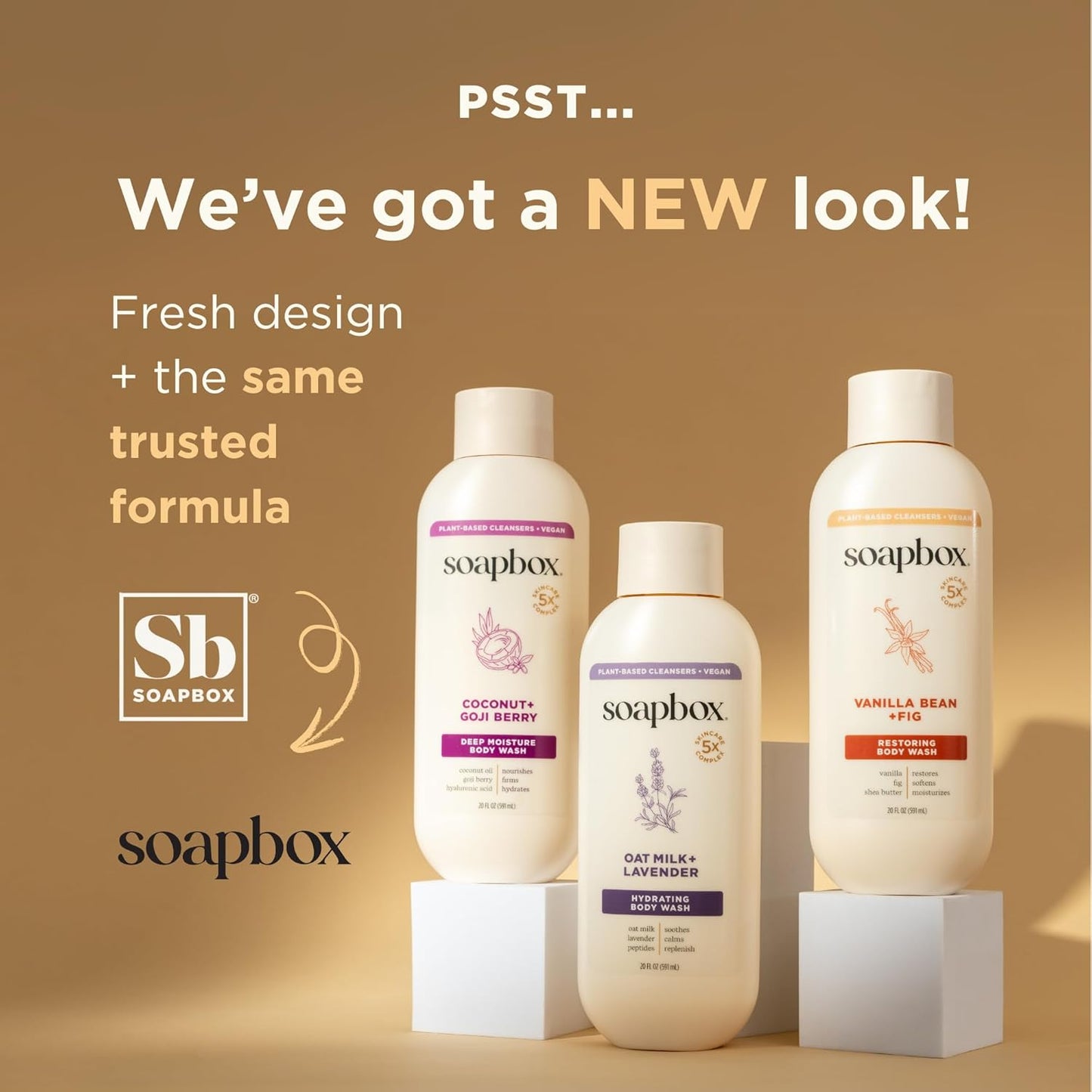 Soapbox Body Wash, Vanilla Bean & Fig Liquid Body Wash, Moisturizing Soap with Shea Butter, Vegan Duo Pack of 2 Soap Bottles, 20oz Each