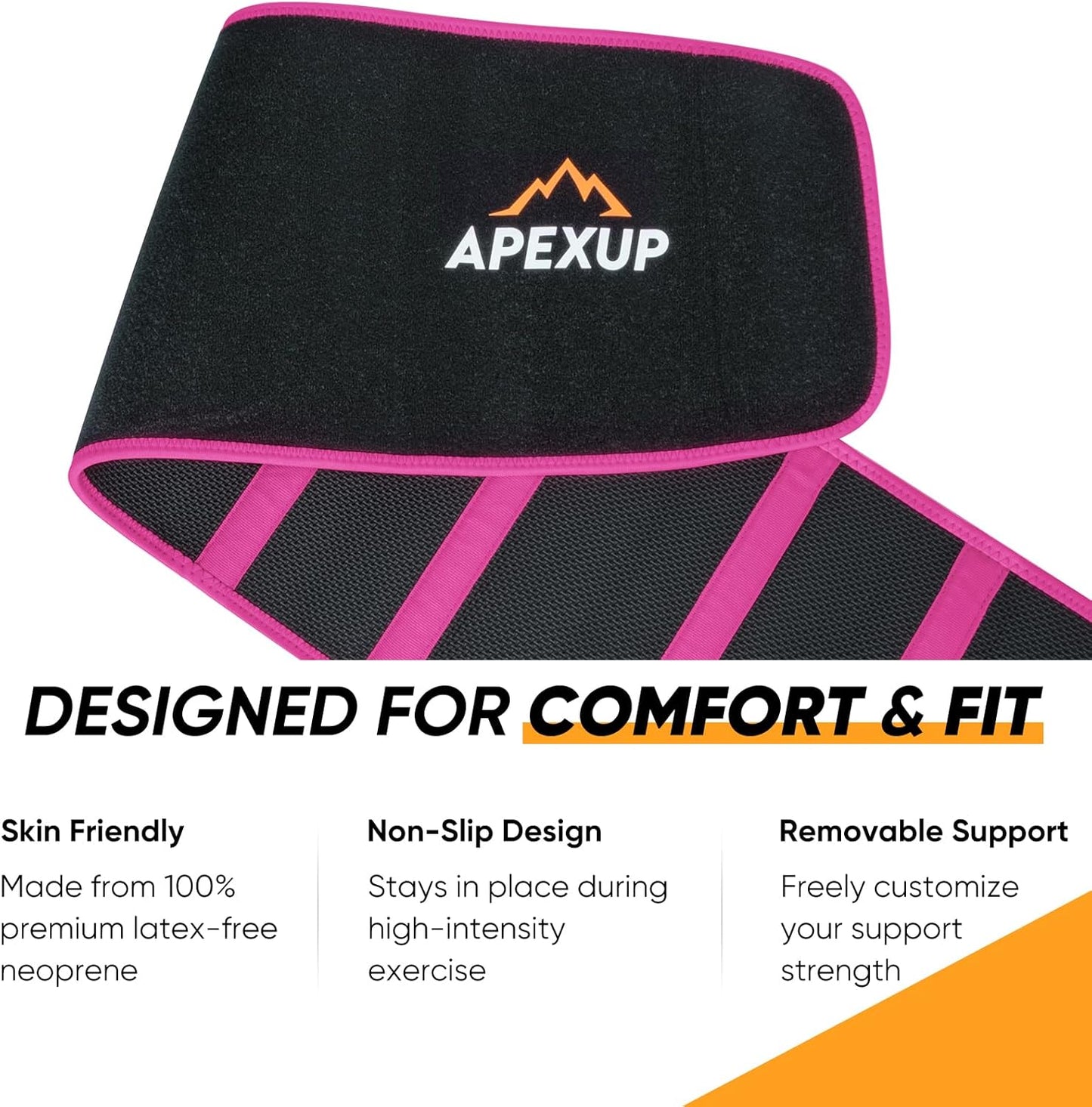 APEXUP Sweat Waist Trainer for Women and Men, Neoprene Waist Trimmer Belt Slimming Sweat Band with Removable Lumbar Support