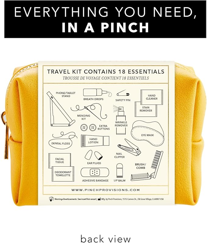 Pinch Provisions Travel Kit, includes 18 Must-Have Emergency Essential Items for Travelling, Ideal Road Trip or Airport Gift for Friends, Family & Peers, Portable Pouch