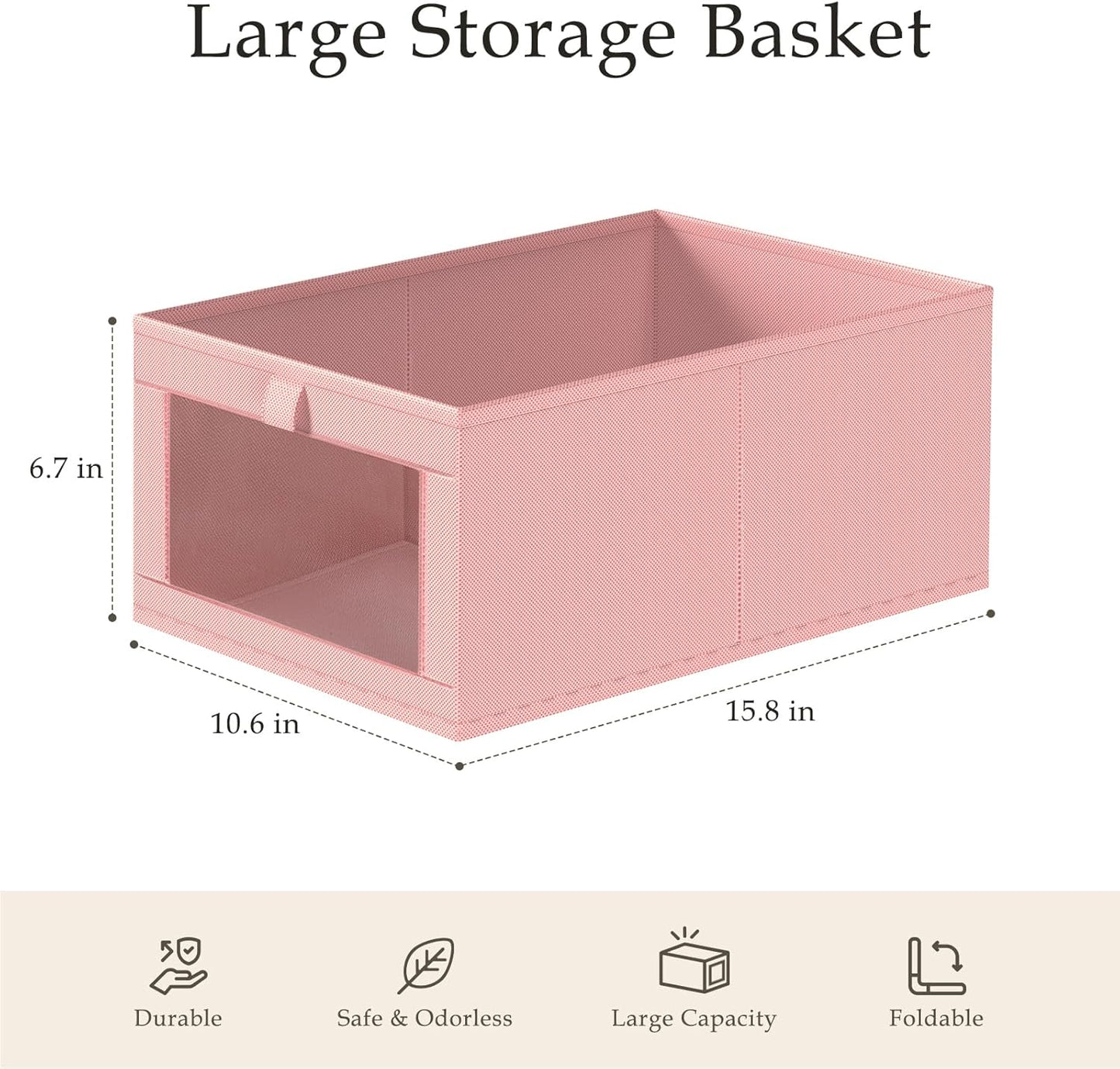 Criusia 4 Pack Linen Closet Organizers and Storage, Closet organizer Large Linen Closet Baskets for Organization, Foldable Storage Containers for Towels, Clothing, Jeans, Books, Shelves, Pink