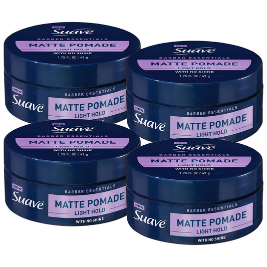 Suave+ Matte Pomade for Men’s Hair Styling 4-Pack – Light Hold, No Shine, Shaping Cream & Frizz Control, Barber Essentials, 1.75 Oz Ea