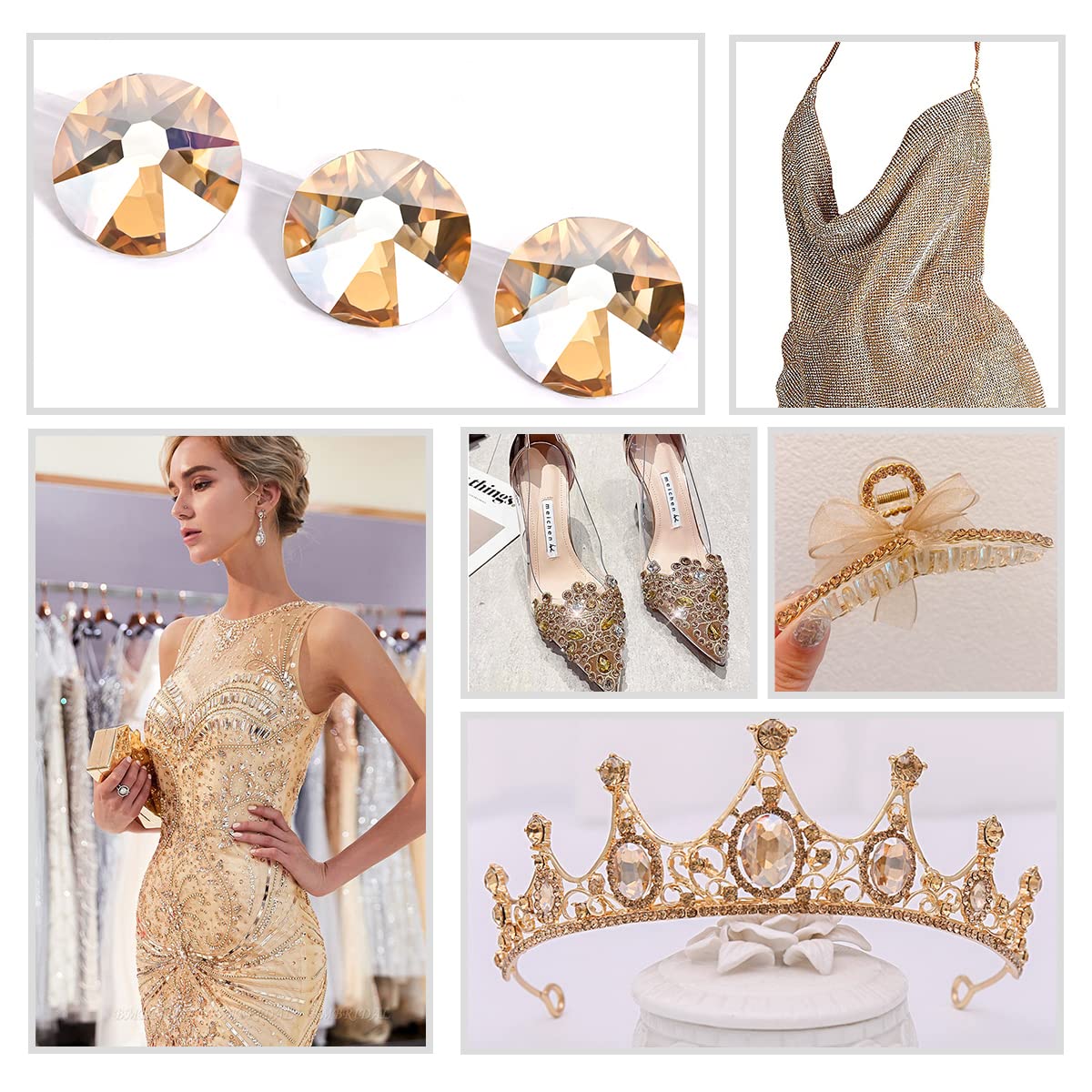 Novani Golden Shadow Rhinestones 1440pcs Flat Back Round Rhinestone Style 2088 Sparkly Crystal Gemstones for Nail Art and Crafting SS8,2.3-2.5mm