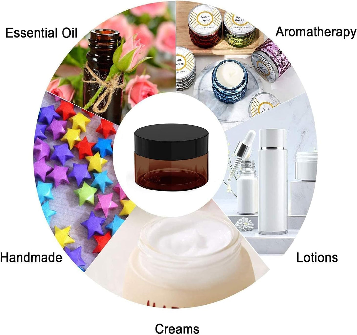 1 oz Amber Plastic Cosmetic Jars Leak Proof Container with Black Lid for Cream, Lotion, Powder, ointment, Beauty Products etc, 12 Pcs.