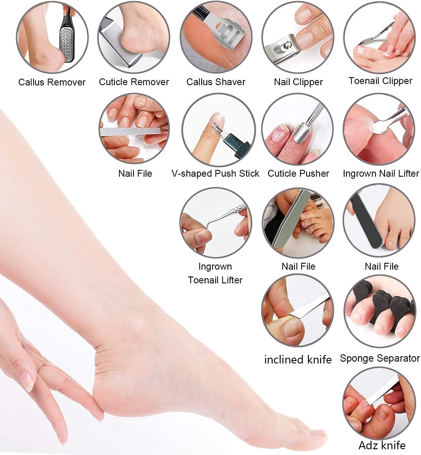 Pedicure Kit, 36 in 1 Foot Care Tools Stainless Steel Foot Rasp Dead Skin Remover for Home & Travel…