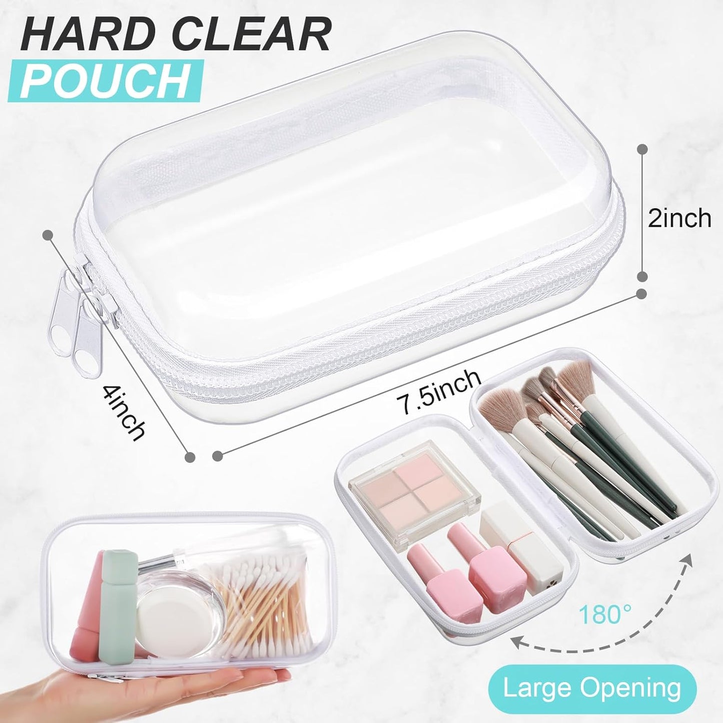 Hoolerry 3 Pcs Clear Hard Zipper Case Plastic Pouch Transparent Hard Case Clear Makeup Bag Portable Travel Organizer Bin for Cosmetics, Building Blocks, Puzzles(White,S)