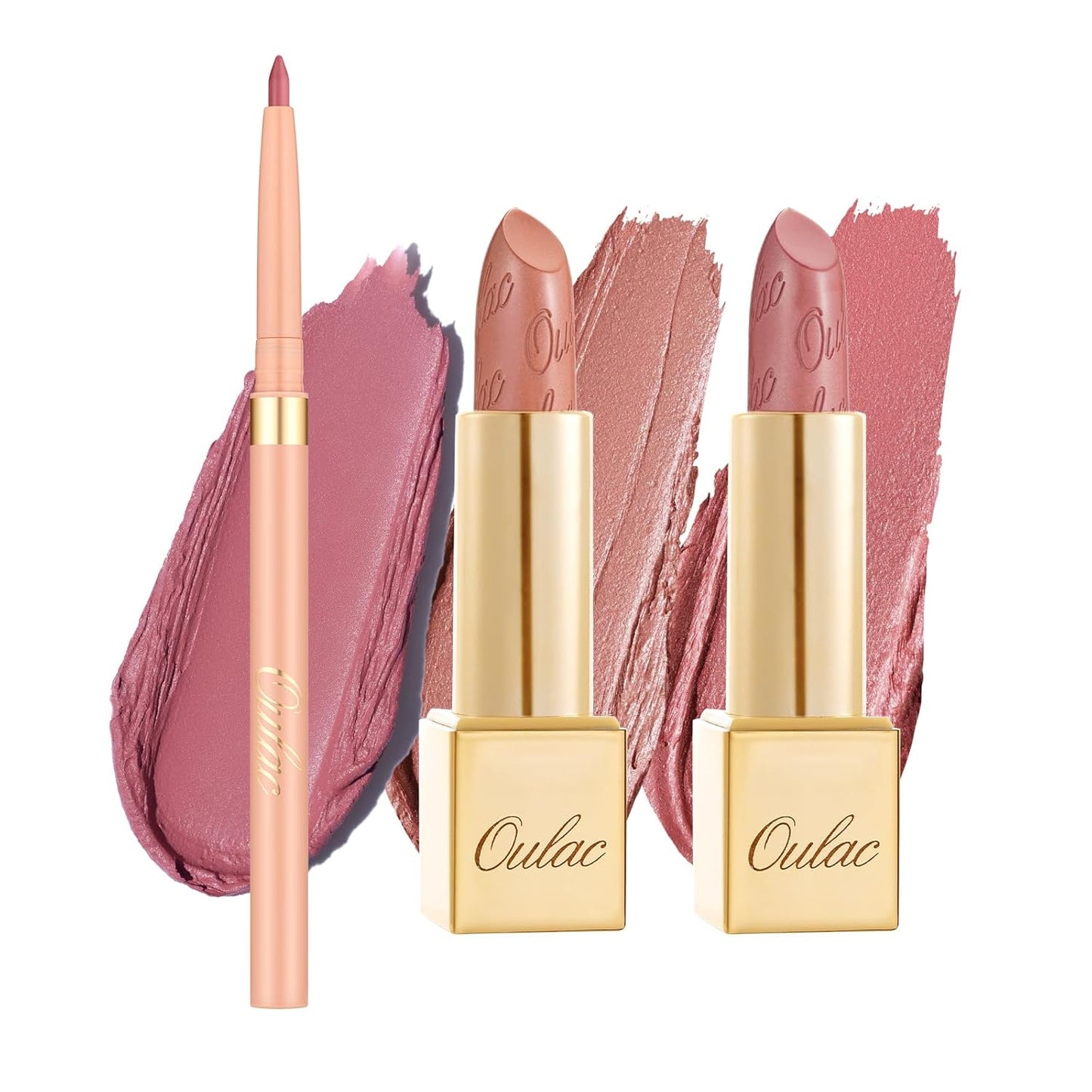 Oulac Lipstick & Lipliner Set 3PCS High Impact Lipcolor with Moisturizing Formula, Vegan Beauty, Full-Coverage Lip Color, Gift Lipstick for Women, LL01+07+13