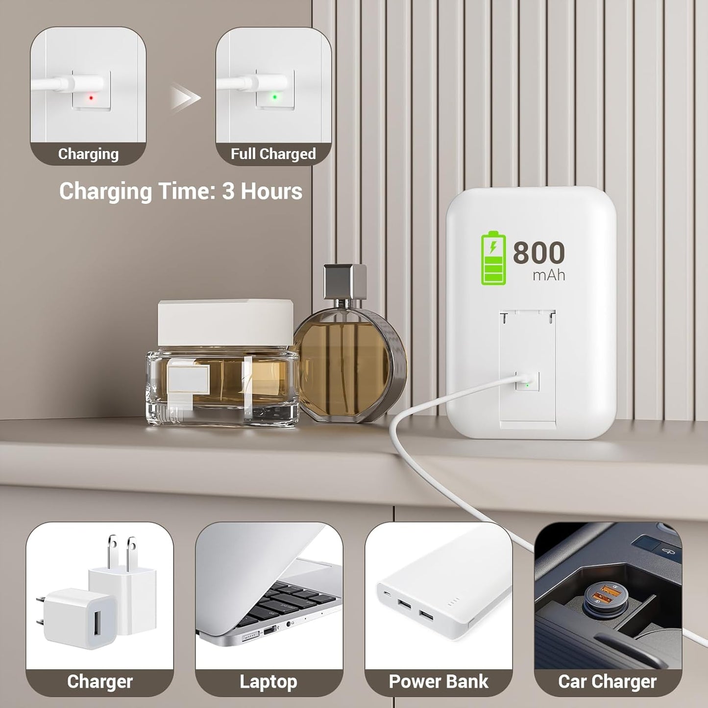 Kintion Travel Makeup Mirror, 6"*4.2" Rechargeable Portable LED Lighted Tabletop Vanity Mirror, 3 Colors Touch Dimmable Compact Mirror for Women Gift, White