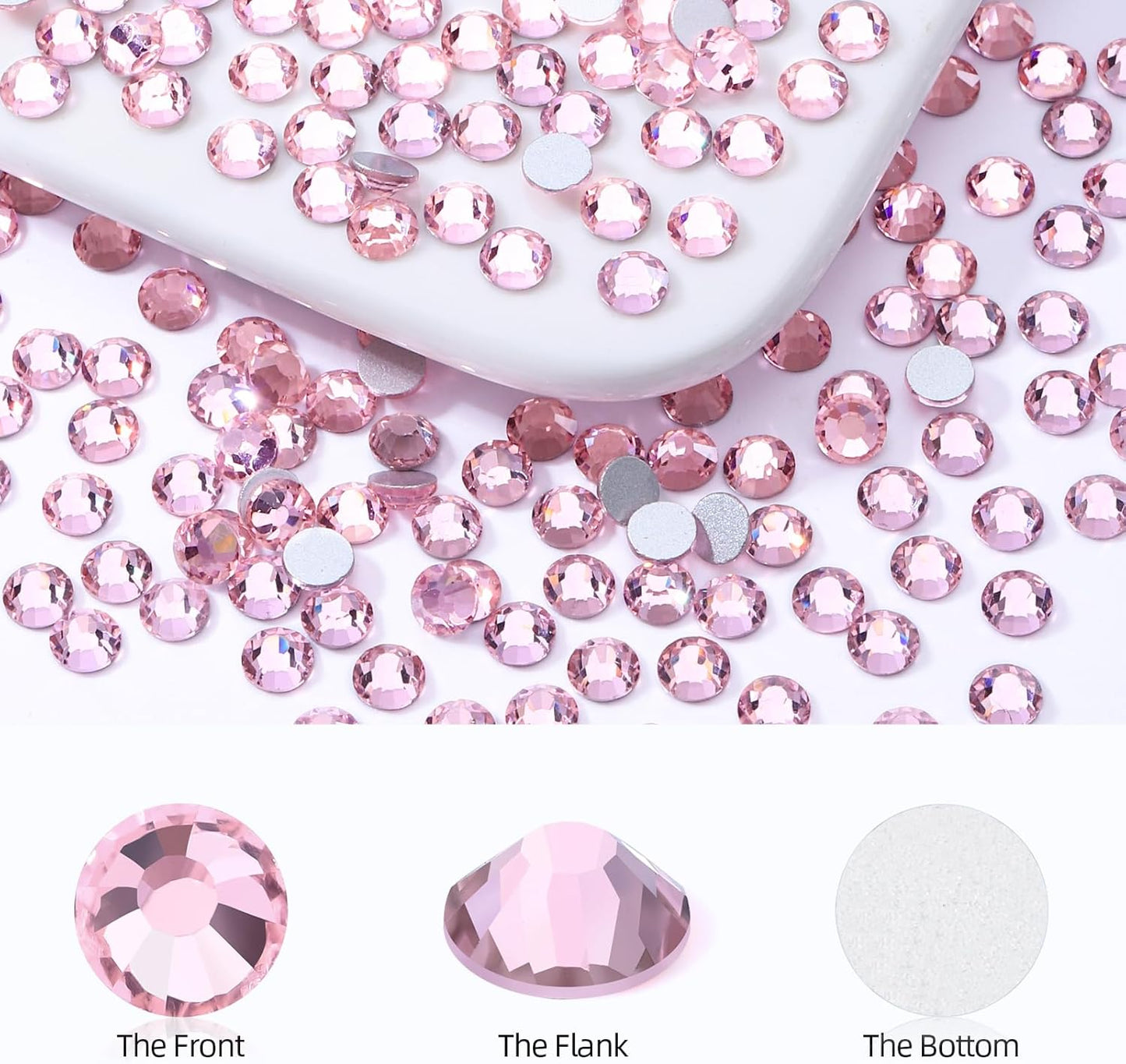 Pink Flatback Rhinestones, Glass Rhinestones for Nail Art and Craft, Glue Fix, Loose Crystal Gemstones(Pink, SS12, 1440pcs, 2.9-3.0mm)