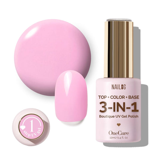 NAILOG One Step Baby Pink Gel Nail Polish 12ml Top Coat Color Gel Base 3-In-1 Formula Soak Off UV Gel Polish for Home DIY & Gifting | Pink