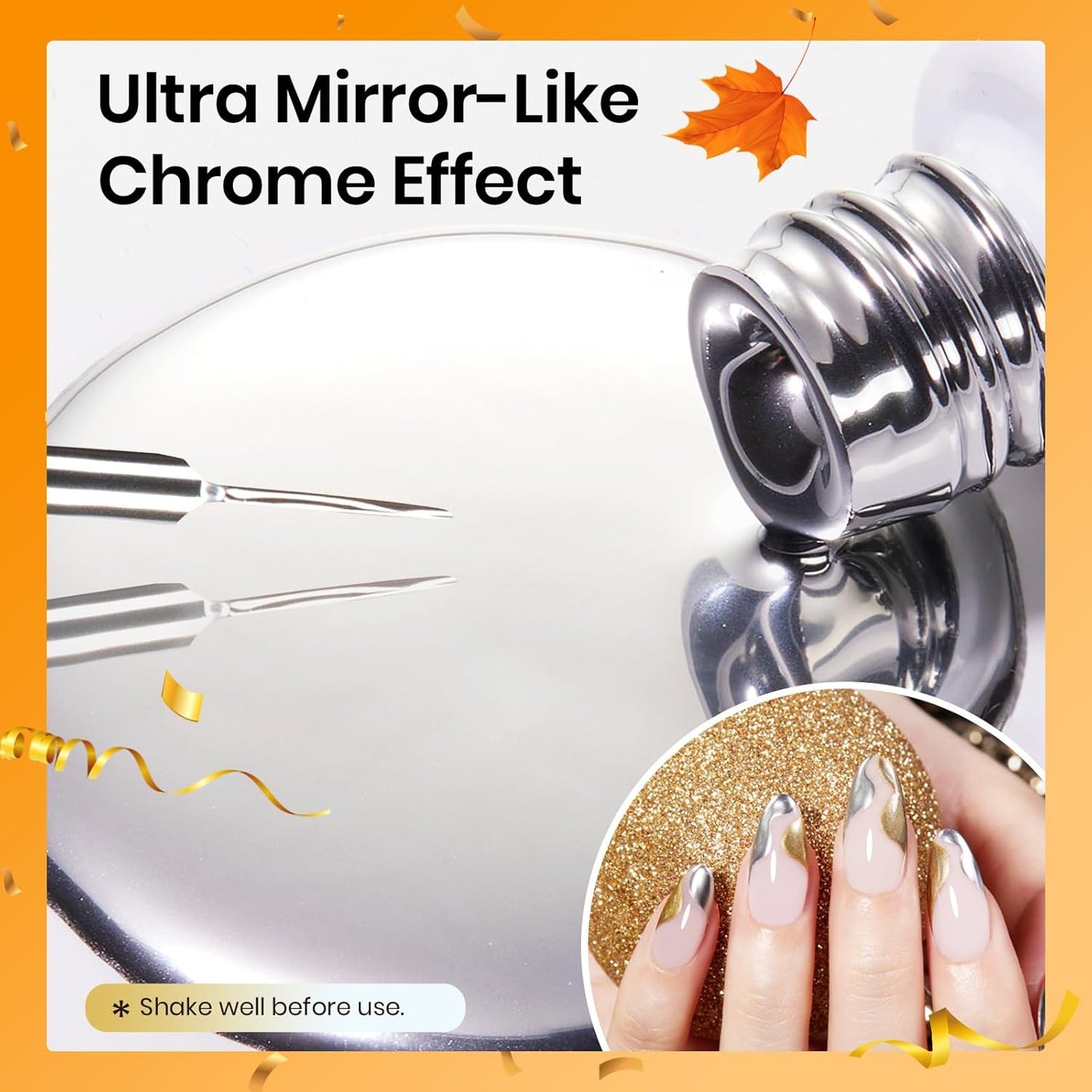 Beetles Metallic Gel Nail Polish Liner Set Silver Bronze Gold 2pcs Gel Liner Nail Art Chrome 3D High-Gloss Effect for Nail Paint Design with Thin Brush DIY French Manicure Curing Requires at Home