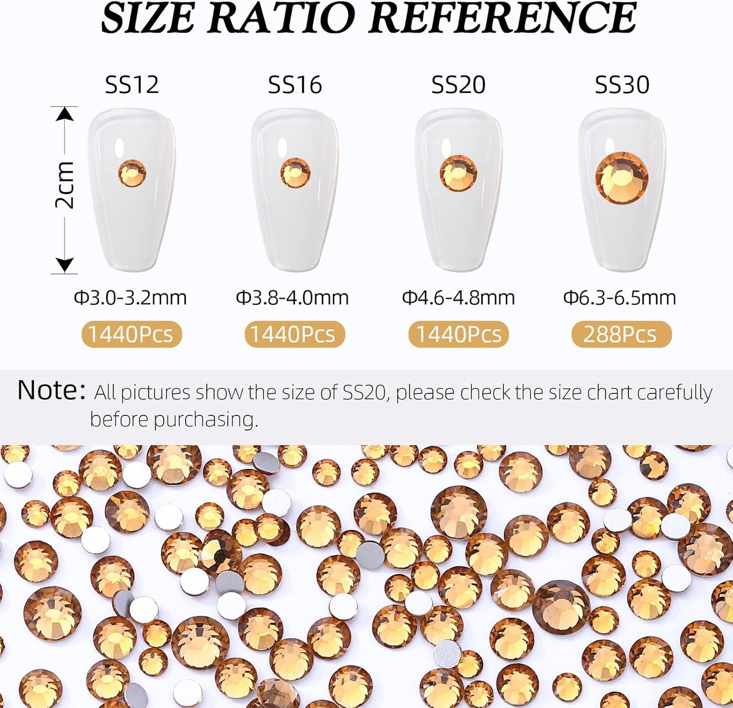 Topaz Flatback Rhinestones, Glass Rhinestones for Nail Art and Craft, Glue Fix, Loose Crystal Gemstones(Topaz, SS30, 288pcs, 6.4-6.6mm)