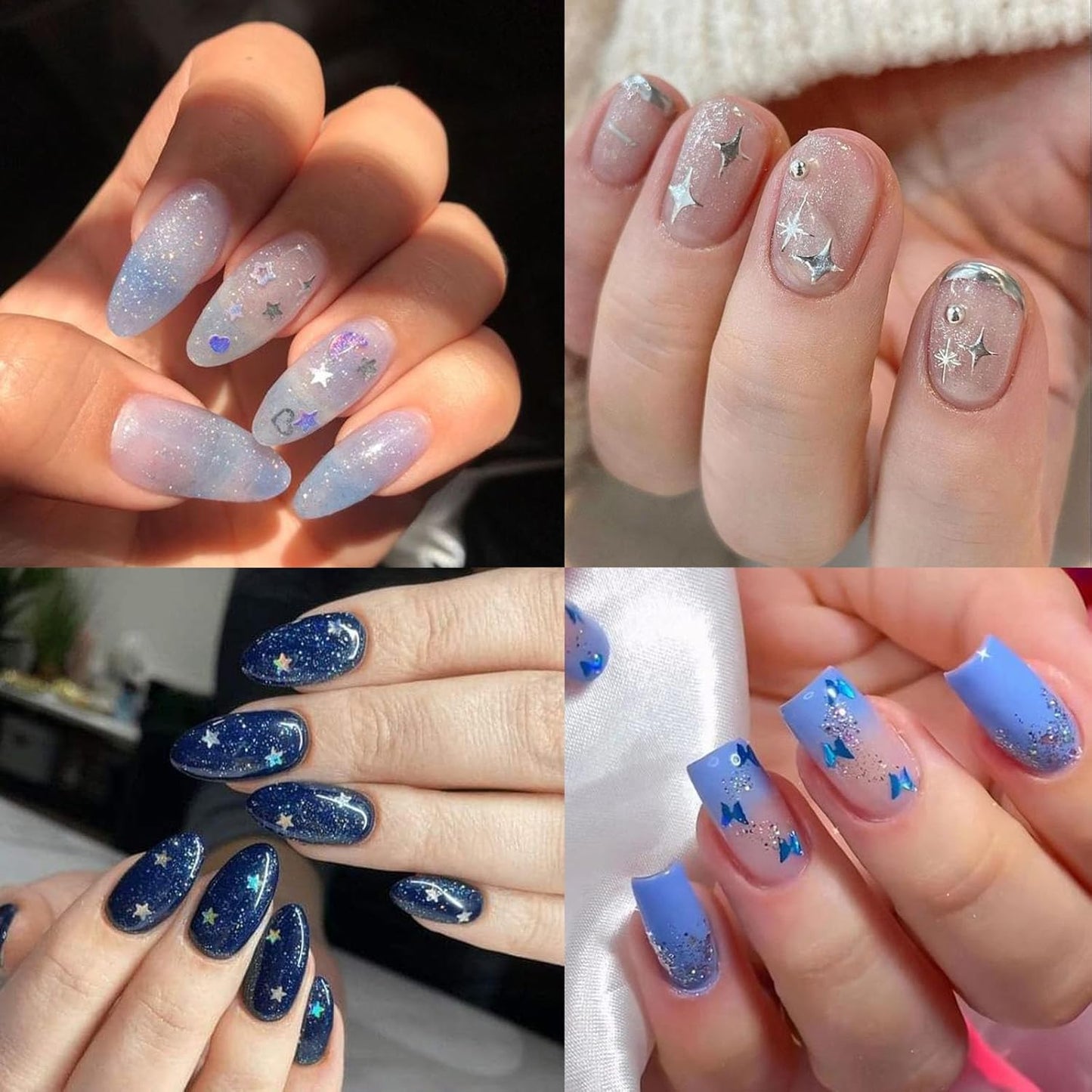 30 Sheets Aurora Nail Art Stickers Heart Star Nail Decals 3D Self-Adhesive Holographic Laser Star Nail Stickers Glitter Flower Butterfly Pattern Acrylic Design for Women Girls DIY Nail Art Decoration