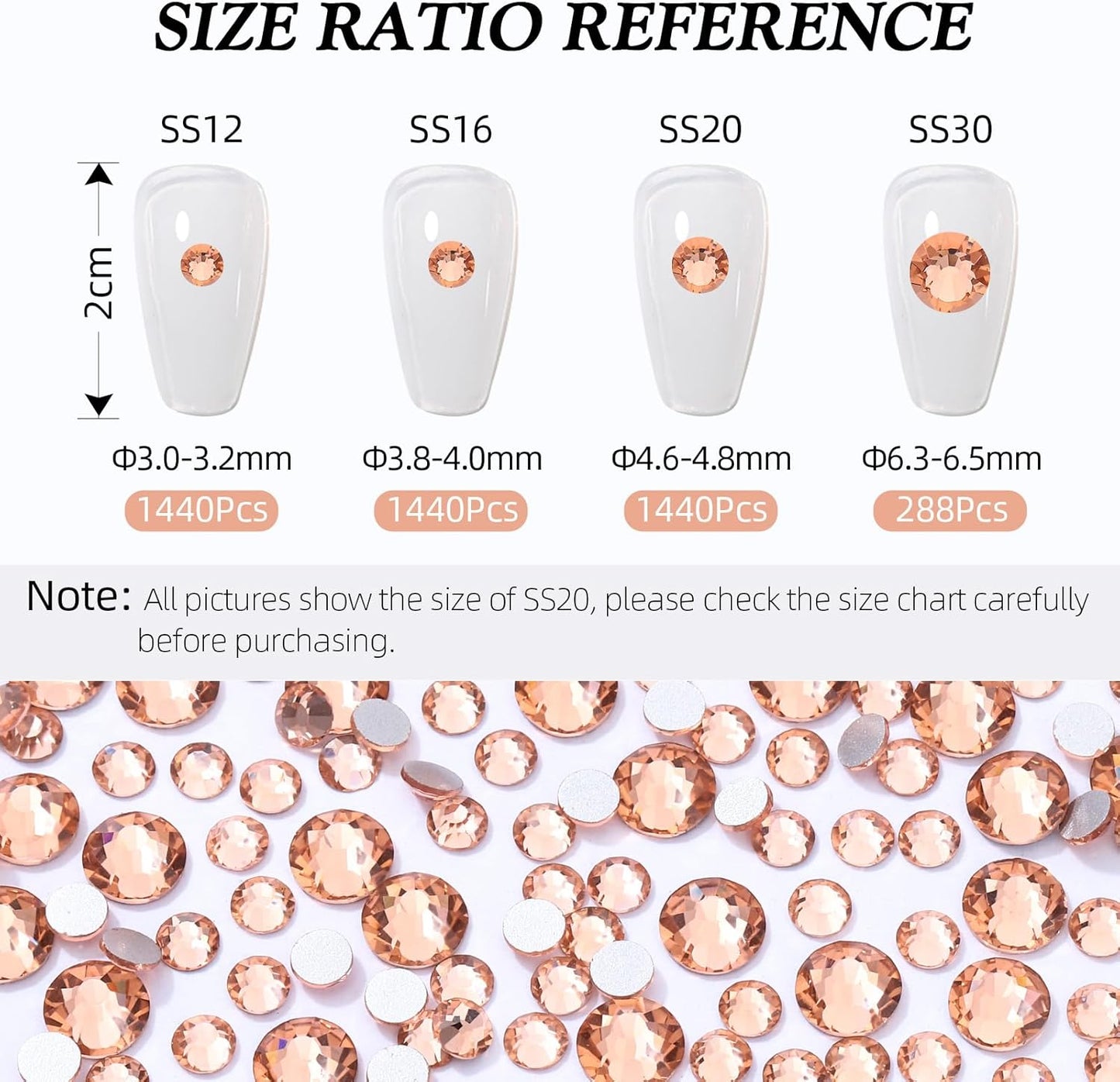 Champagne Flatback Rhinestones, Glass Rhinestones for Nail Art and Craft, Glue Fix, Loose Crystal Gemstones(Champagne, SS16, 1440pcs, 3.8-4.0mm)