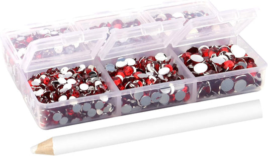 Multi Size 3mm 4mm 5mm Rhinestones Set for Nails Crafts Red Non Hotfix Rhinestones Nail Gems Rhinestone - Round Flat Back Resin Rhinestone for Makeup Clothes Shoes Eyes Bottles Crafts