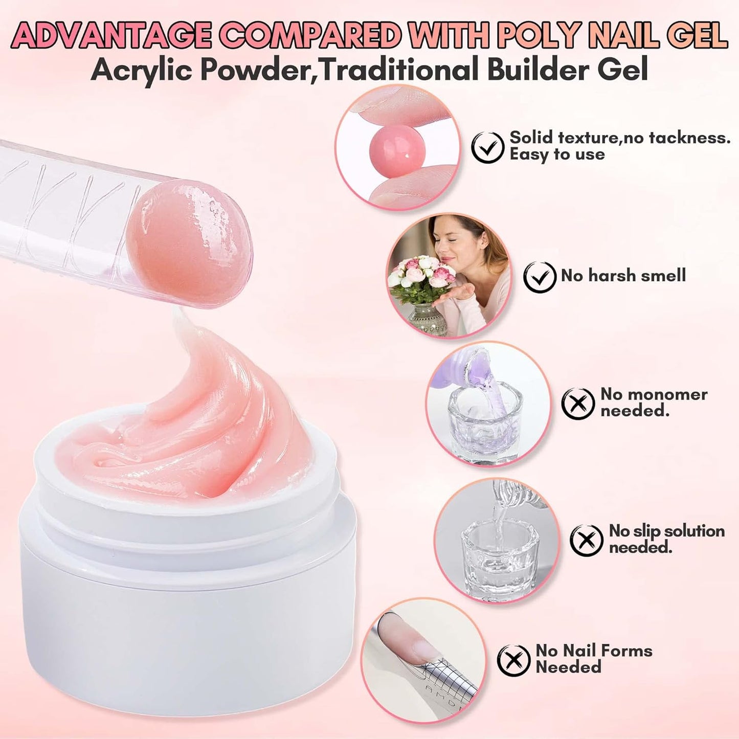 Makartt 3d Gel Nail Art Kit: Non-Stick-Hand Solid Gel Builder, All in One, Clear White Pink 4 Colors Base Top Coat UV LED Lamp File Dual Forms Picker Tool Cuticle Pusher Silicone Molds Sculpting Brush