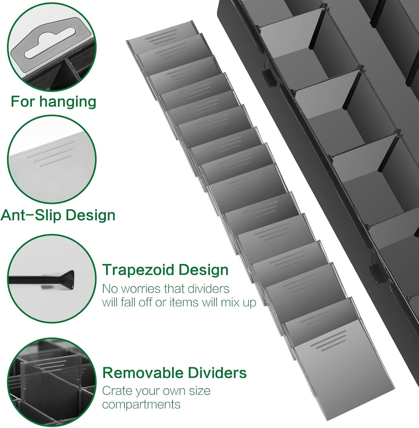 Large 24 Grids Plastic Organizer Box Adjustable Dividers,Clear Storage Box for Jewelry, Art DIY Crafts, Washi Tapes, Beads and Small Parts(Black,2Pack)